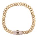 14ct Yellow Gold Monaco Classic Pave Lock Curb Bracelet 7"