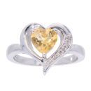 9ct White Gold Coloured Stone and Diamond Heart Ring