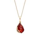 18ct Yellow Gold on Sterling Silver Baltic Amber Floral Teardrop Pendant Necklace