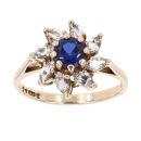 9ct Yellow Gold Created Sapphire And Cubic Zirconia Cluster Ring