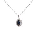 9ct White Gold Sapphire And 0.10ct Diamond Cluster Pendant and Chain 20"
