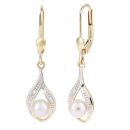 9ct Yellow Gold Cultured Pearl Diamond Drop Earrings