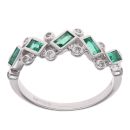 9ct White Gold 0.10ct Diamond and Green Gemstone Fancy Ring