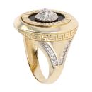 14ct Yellow and White Gold Black Stone and Cubic Zirconia Lion Signet Ring