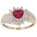 9ct Yellow and White Gold 0.05ct Diamond and Created Ruby Heart Cluster Ring