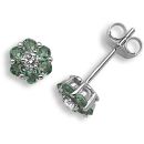 18 Carat White Gold Diamond-9pts Emerald-37pts Stud Earrings
