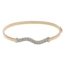 9ct Yellow and White Gold Cubic Zirconia Wave Bangle