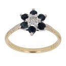 18ct Yellow And White Gold 0.05ct Diamond And Sapphire Cluster Ring
