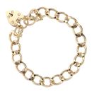9ct Yellow Gold Heart Lock Charm Bracelet 7"