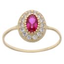 14ct Yellow Gold Cubic Zirconia and Red Gemstone Cluster Ring