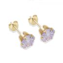 9ct yellow gold 6mm lilac CZ stud Earrings