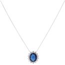 Silver Cubic Zirconia And Blue Gemstone Cluster Pendant And Chain 18" By Icesia