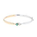 18ct Yellow And White Gold 0.35ct Heart Cut Diamond And Created Emerald Bangle