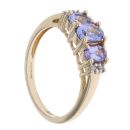 9ct Yellow Gold 0.05ct Diamond And Three Stone Tanzanite Ring