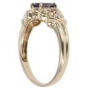9ct Yellow Gold 0.10ct Diamond, Iolite and Pink Gemstone Dress Ring