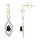 9ct Yellow Gold Sapphire and Diamond Teardrop Earrings