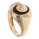 14ct Yellow Gold Cubic Zirconia and Black Enamel Lion Head Oval Signet Ring
