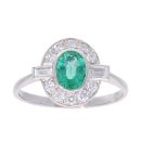 Platinum Emerald and 0.50ct Diamond Ring