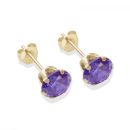 9ct yellow gold 6mm amethyst CZ stud Earrings