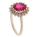 9ct Yellow Gold Red Gemstone and 0.10ct Diamond Cluster Ring