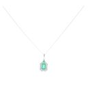 9ct White Gold Emerald And 0.08ct Diamond Shield Pendant And Chain 18"