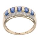 9ct Yellow Gold 0.05ct Diamond And Sapphire Three Row Ring