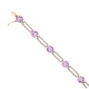 9ct Yellow Gold 0.05ct Diamond And Amethyst Bracelet 7"