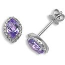 18 Carat White Gold Diamond-15pt Amethyst-1.07ct Studs