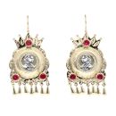 14ct Yellow And White Gold Red Gemstone Coin Drop Earrings