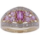 9ct Yellow Gold 0.10ct Diamond and Pink Sapphire Cluster Ring