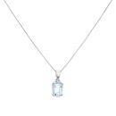 18ct White Gold 0.05ct Brilliant Cut Diamond And Aquamarine Pendant And Chain 16"