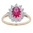 9ct Yellow Gold Red Gemstone And Cubic Zirconia Cluster Ring