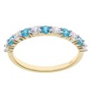 Gold Plated Silver Blue Gemstone And Cubic Zirconia Half Eternity Ring