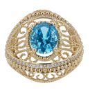 14ct Yellow Gold Cubic Zirconia Blue Gemstone Ring