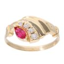 14ct Yellow Gold Cubic Zirconia And Red Gemstone Ring
