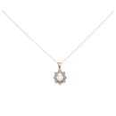 9ct Yellow Gold Cubic Zirconia and Rose Quartz Pendant and Chain 18"
