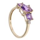 9ct Yellow Gold Amethyst and 0.05ct Diamond Three Stone Ring