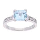 9ct White Gold Blue Topaz and Diamond Square Ring