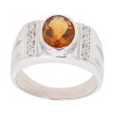 9ct White Gold 0.10ct Diamond and Citrine Solitaire Ring
