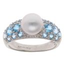 9ct White Gold Pearl And Blue Topaz Ring