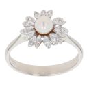 18ct White Gold Pearl and Cubic Zirconia Flower Ring
