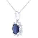9ct White Gold Oval Sapphire Cluster Diamond Pendant Necklace