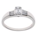 18ct White Gold 0.70ct Emerald And Baguette Cut Diamond Solitaire Ring