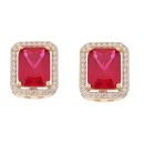 14ct Yellow Gold Cubic Zirconia And Red Gemstone Cluster Earrings