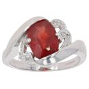 9ct White Gold Red Gemstone and 0.02ct Diamond Dress Ring