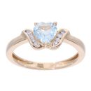 9ct Yellow Gold Blue Topaz Heart And Diamond Ring