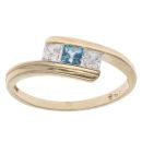 9ct Yellow Gold Cubic Zirconia and Aquamarine Three Stone Ring
