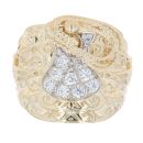9ct Yellow Gold Cubic Zirconia Patterned Saddle Ring