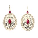14ct Yellow Gold Red Gemstone Oval Drop Earrings