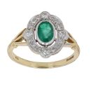18ct Yellow Gold 0.33ct Diamond And Emerald Cluster Ring